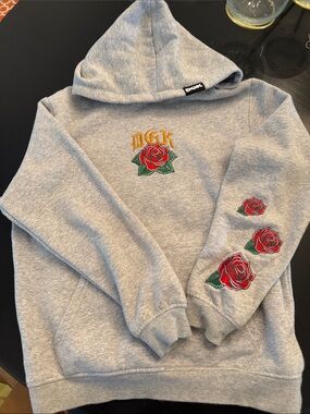 DGK Grey Crewneck Hoodie with Red Rose Embroidery